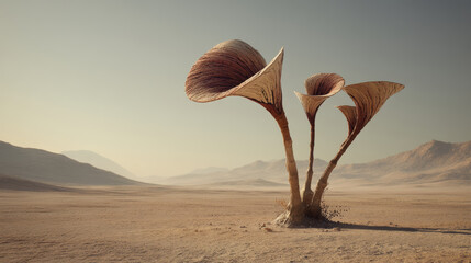 Welwitschia plant with long curling leaves on clean desert terrain