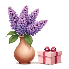 Summer Serenity: Lavender Lilacs in Hand-Painted Vase