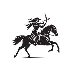 Vector illustration of a strong and brave woman shooting an archery on a horse, depicting courage, agility and adventurous spirit isolated on white background.