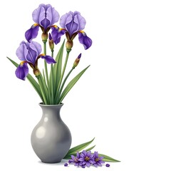 Summer Serenity: Fragrant Irises in Metal Vase with Pressed Flower Bookmark