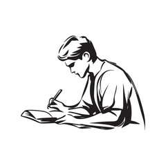 Vector illustration of a silhouette of a person writing, depicting a creative, educational or professional activity in a minimalist style isolated on white background.