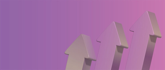 Graph with up arrows, 3D illustration as a copy space template, statistics or analytics concept