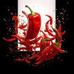 A vibrant red chili pepper splashes into water, creating dynamic droplets and a striking scene.
