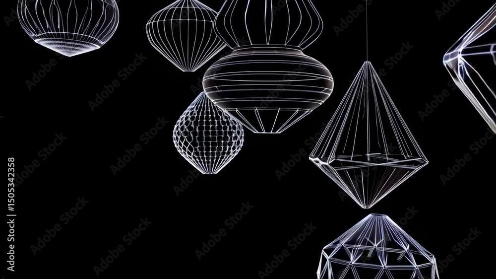 Poster Abstract shapes floating and rotating in space with soft gradients  