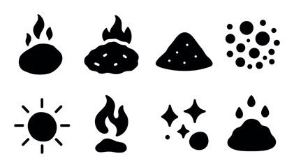 Collection of simplified fire and nature symbols in black silhouettes