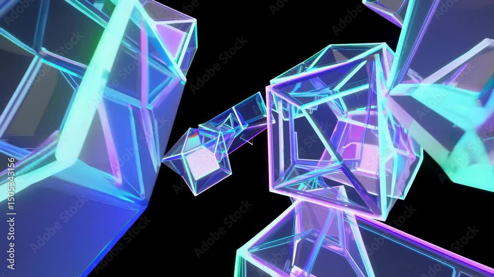 Poster abstract shapes floating and rotating slowly in space with soft gradients