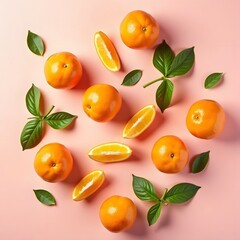 Obraz premium Gleaming Kumquats and Basil: A Refreshing Pink-tinted Perspective