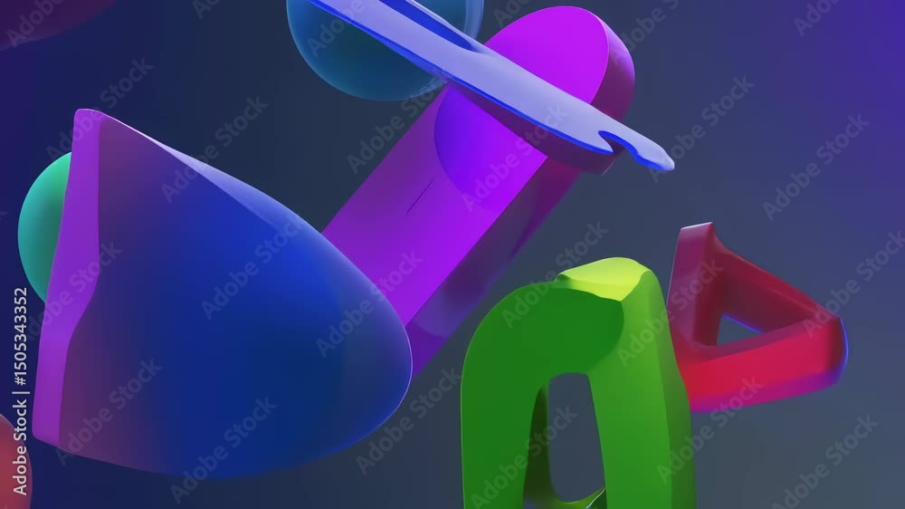Poster abstract colorful shapes floating and rotating slowly in space