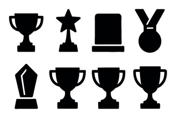 Silhouette collection of trophies, medals, and awards icons