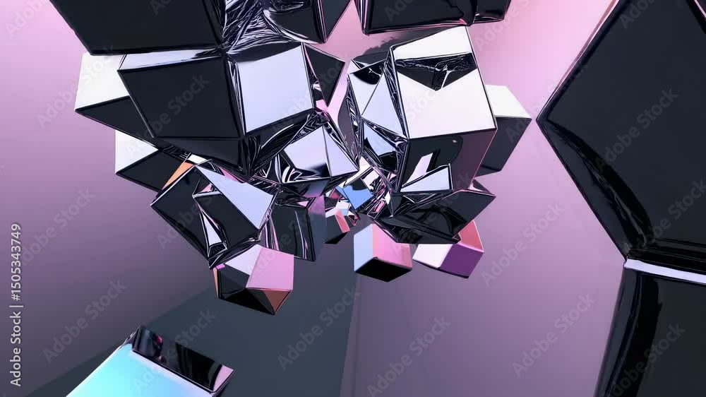 Poster abstract shapes floating and rotating slowly in colorful space