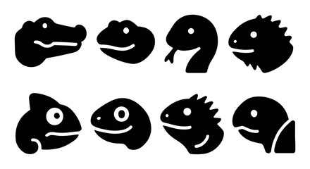 Fototapeta premium Silhouette icons of various reptile heads in profile view
