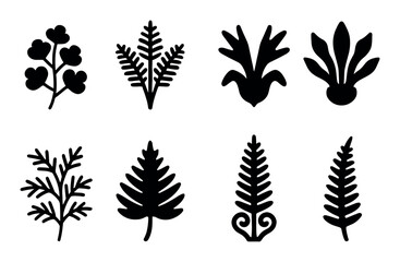 Naklejka premium Collection of eight botanical silhouette designs in black