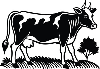 Fototapeta premium Cow Walking in Field