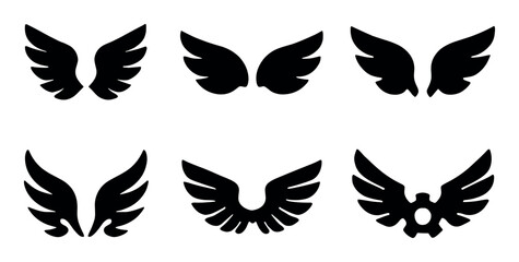 Naklejka premium Six black wing silhouettes in various styles and designs