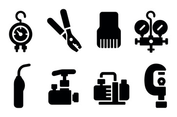 Obraz premium Set of black silhouettes: tools for hvac and plumbing work