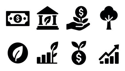Financial growth and ecology icons highlighting economic sustainability
