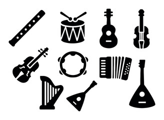 Collection of diverse musical instrument silhouettes