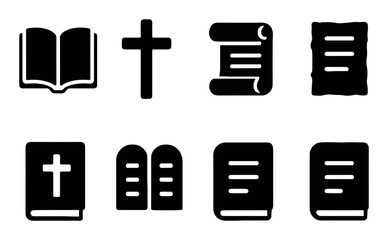 Obraz premium Religious symbols: cross, bible, scroll, tablets, books