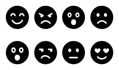 Fototapeta premium Set of eight black and white emoji faces showing various emotions