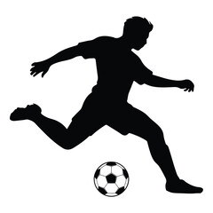 Black vector silhouette of a soccer player kicking ball vector on white background