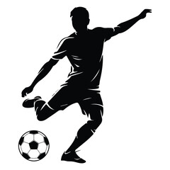 Black vector silhouette of a soccer player kicking ball vector on white background