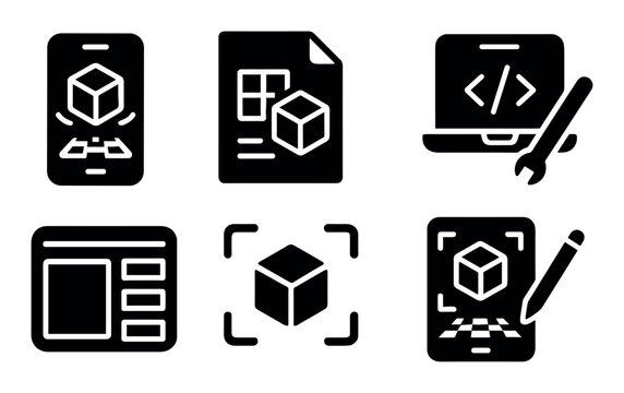 Digital design icons: 3d modeling and code development tools