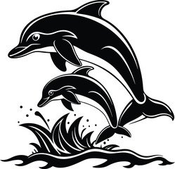 Naklejka premium Dolphin Family Leaping