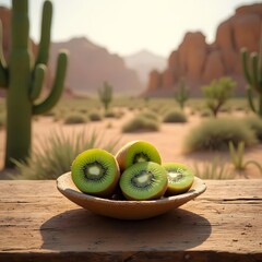 Serenity in the Oasis: Kiwi on Stone Dish in Desert Retreat