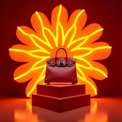 Vibrant Floral Ambiance: Neon-lit Handbag Showcase