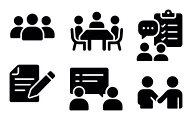 Simple black icons representing communication and collaboration