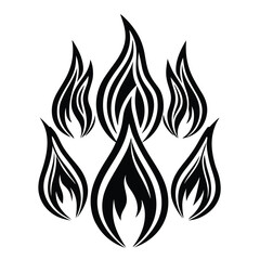Naklejka premium Set of Six Stylized Black Flame Icons Vector Illustration for Fire and Energy Design