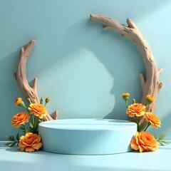Sunlit Marigold Podium: A Nature-Inspired 3D Face Mask Presentation