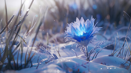 frostflower blooming in snowy meadow
