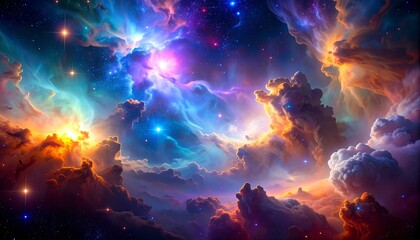 Cosmic Nebula with Colorful Cloudscape.