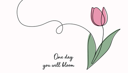One line drawing tulip, continuous line, line art, minimalism. Vector illustration, concept, logo, emblem print tattoo poster postcard