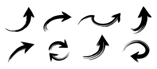 Hand drawn arrows collection Set simple flat arrows isolated on white background.