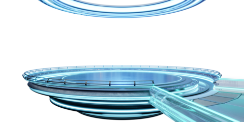 3d rendering Futuristic empty stage with transparent background and neon lights