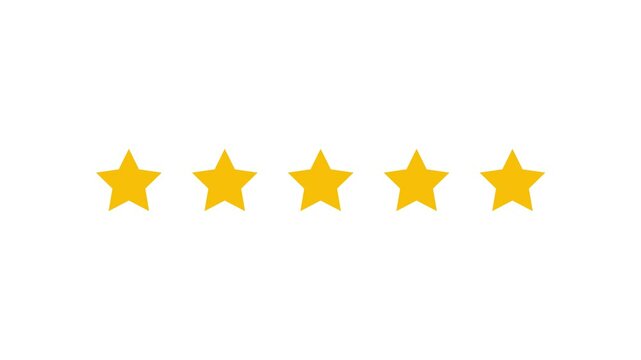 Special with rating star icon animation. Golden glowing five star flat symbol animation with transparent black background. Customer feedback, 5 star rating 4k animation video.
