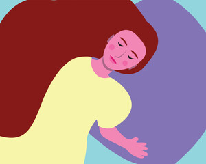 Baby girl sleeping in bed with pillow, flat vector stock illustration with child as Authentic Family