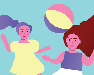 children playing with ball as Authentic Family, flat vector stock illustration with baby girl