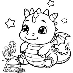 Smiling Baby Dragon with Coins and Magic Orb Coloring Page
