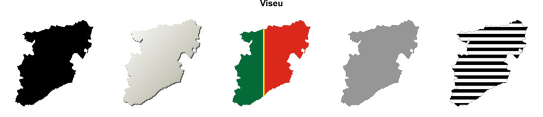 Viseu district blank outline map set