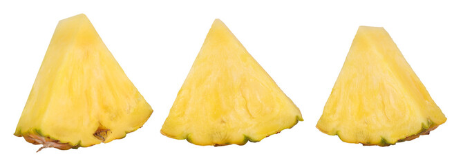 Naklejka premium Set of pineapple pieces isolated, pineapple fruit macro studio photo, transparent PNG, PNG format