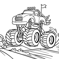 Monster Truck Soaring Through Rocky Terrain Coloring Page © Anditii Creative