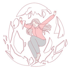 A joyful woman triumphantly breaking through barriers, beautifully symbolizing empowerment and true freedom