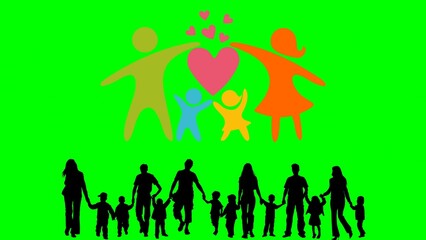 Obraz premium Collect Family Silhouettes and Happy Loving Family Vector Illustration on green background 