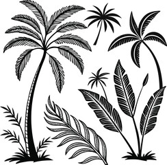 Seamless tropical nature pattern with palm trees and leaves