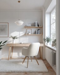 A light and airy home office space with a modern aesthetic.