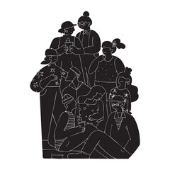Hand-drawn various  silhouettes of people. Abstract modern trendy vector illustrations. Black monochrome concept.