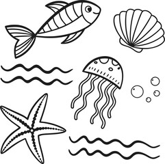 Set of marine animal vector illustrations for seamless ocean life patterns